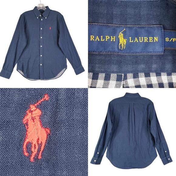 Polo Ralph Lauren Oxford Shirt Mens Size Small S Lined LS Button Down Navy Blue - Picture 1 of 10